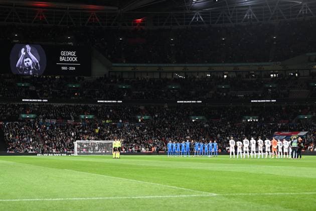 England v Greece UEFA Nations League 10 10 2024. Group 2 A minutes silence for George Baldock before kickoff during the UEFA Nations League match between England and Greece at Wembley Stadium, London, England on 10 October 2024. London Wembley Stadium Greater London England Editorial use only , Copyright: xGrahamxHuntx PSI-20580-0311