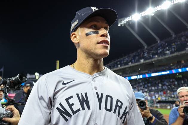 MLB, Baseball Herren, USA 2024: ALDS Yankees vs Royals OCT 10 October 10, 2024: New York Yankees center fielder Aaron Judge (99) after game 4 of the American League Division Series against the Kansas City Royals at Kauffman Stadium in Kansas City, MO. David Smith CSM (Credit Image: Â David Smith Cal Media) Kansas City Mo United States of America EDITORIAL USE ONLY Copyright: xx ZUMA-20241010_zma_c04_050.jpg DavidxSmithx csmphotothree304998