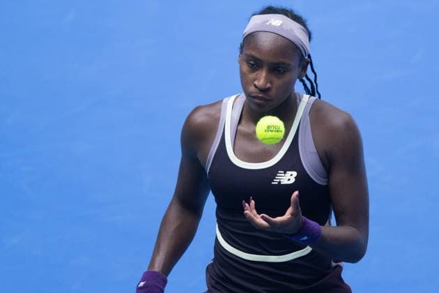 (241011) -- WUHAN, Oct. 11, 2024 -- Coco Gauff of the United States reacts during the women s singles quarterfinal match against Magda Linette of Poland at the 2024 Wuhan Open tennis tournament in Wuhan, capital of central China s Hubei Province, Oct. 11, 2024. ) (SP)CHINA-WUHAN-TENNIS-WUHAN OPEN-WOMEN S SINGLES (CN) XiaoxYijiu 