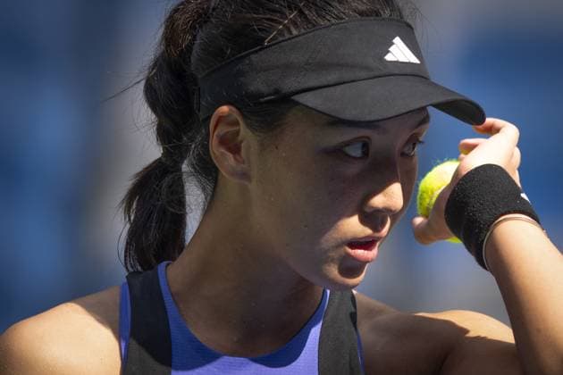 (241011) -- WUHAN, Oct. 11, 2024 -- Wang Xinyu reacts during the women s singles quarterfinal between Wang Xinyu of China and Ekaterina Alexandrova of Russia at the 2024 Wuhan Open tennis tournament in Wuhan, capital of central China s Hubei Province, Oct. 11, 2024. ) (SP)CHINA-WUHAN-TENNIS-WUHAN OPEN-WOMEN S SINGLES (CN) XiaoxYijiu 