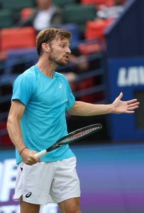 (241011) -- SHANGHAI, Oct. 11, 2024 -- David Goffin reacts during the men s singles quarterfinal match between Taylor Fritz of the United States and David Goffin of Belgium at the ATP, Tennis Herren World Tour Shanghai Masters tennis tournament in Shanghai, east China, Oct. 11, 2024. ) (SP)CHINA-SHANGHAI-TENNIS-ATP TOUR-SHANGHAI MASTERS(CN) BaixXuefei 