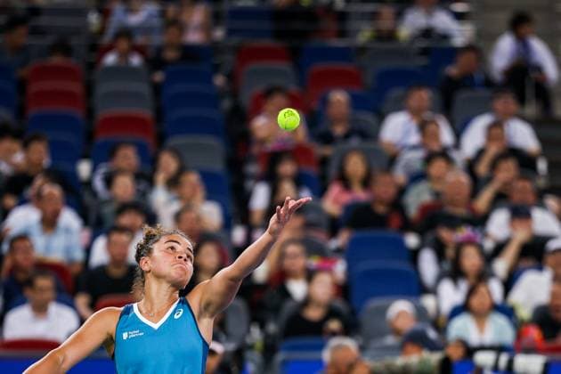 WUHAN, CHINA - OCTOBER 11: Jasmine Paolini of Italy competes in the Women s Singles Quarterfinal match against Zheng Qinwen of China on day seven of 2024 Wuhan Open at Optics Valley International Tennis Center on October 11, 2024 in Wuhan, Hubei Province of China.  Copyright: xVCGx 111523243488