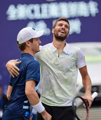 SHANGHAI, CHINA - OCTOBER 11: Wesley Koolhof of Netherlands and Nikola Mektic of Croatia celebrate after winning the Men s Doubles Semifinal match against Santiago Gonzalez of Mexico and Edouard Roger-Vasselin of France on day 12 of 2024 Shanghai Rolex Masters at Qi Zhong Tennis Centre on October 11, 2024 in Shanghai, China.  Copyright: xVCGx 111523201595