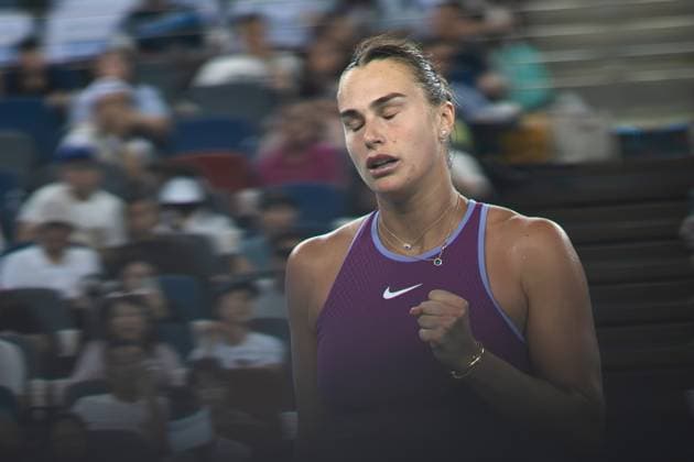 (241012) -- WUHAN, Oct. 12, 2024 -- Aryna Sabalenka celebrates during the women s singles semifinal match between Aryna Sabalenka of Belarus and Coco Gauff of the United States at the 2024 Wuhan Open tennis tournament in Wuhan, central China s Hubei Province, Oct. 12, 2024. ) (SP)CHINA-WUHAN-TENNIS-WUHAN OPEN-WOMEN S SINGLES (CN) XiaoxYijiu 