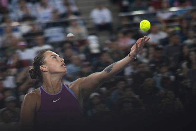 (241012) -- WUHAN, Oct. 12, 2024 -- Aryna Sabalenka serves during the women s singles semifinal match between Aryna Sabalenka of Belarus and Coco Gauff of the United States at the 2024 Wuhan Open tennis tournament in Wuhan, central China s Hubei Province, Oct. 12, 2024. ) (SP)CHINA-WUHAN-TENNIS-WUHAN OPEN-WOMEN S SINGLES (CN) XiaoxYijiu 