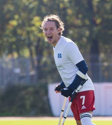 Soccer, Season 2024 2025, Amputee Bundesliga final match day , Hamburger SV Fortuna Düsseldorf semi-final , Simon Dornblüth HSV , Cheering after scoring 2 0, 12 10 2024, Copyright: xSebastianxRäppold MatthiasxKochx