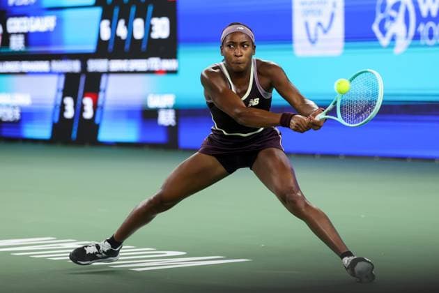 WUHAN, CHINA - OCTOBER 12: Coco Gauff of United States competes in the Women s Singles Semifinal match against Aryna Sabalenka of Belarus on day eight of 2024 Wuhan Open at Optics Valley International Tennis Center on October 12, 2024 in Wuhan, Hubei Province of China.  Copyright: xVCGx 111523409884