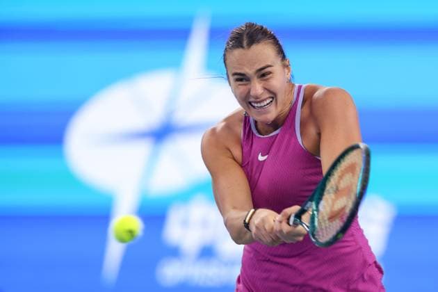 WUHAN, CHINA - OCTOBER 12: Aryna Sabalenka of Belarus competes in the Women s Singles Semifinal match against Coco Gauff of United States on day eight of 2024 Wuhan Open at Optics Valley International Tennis Center on October 12, 2024 in Wuhan, Hubei Province of China.  Copyright: xVCGx 111523407038