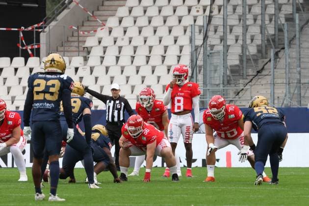 Jaylon Henderson Potsdam Royals, 08 still gives instructions,Dresden Monarchs vs Potsdam Royals, American Football, GFL, Erima GFL Bowl, Final Dresden Monarchs vs Potsdam Royals, American Football, GFL, Erima GFL Bowl, Final Essen NRW Deutschlan Copyright: xFootbowl ThomasxSobotzkix