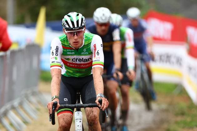 Belgian Joran Wyseure pictured in action during the men elite race of the Exact Cross Beringen cyclocross cycling event, Saturday 12 October 2024 in Beringen, race 1 7 of the Exact Cross competition. DAVIDxPINTENS  x102387172x