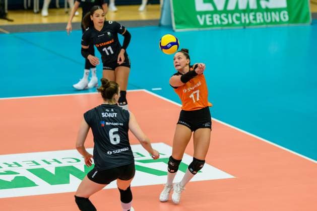 Kacey Jost jersey no. 17, Ladies in Black Aachen 1 Volleyball Bundesliga Women, USC Muenster vs Ladies in Black Aachen, Münster on 12 10 2024 Copyright: xBEAUTIFULxSPORTS PeterxWeberx