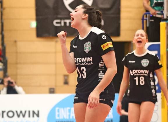 12 10 2024, xmohx, Frauen Volleyball 2 Bundesliga Frauen Süd, ProWin Volleys TV Holz Neuseeland Volleys Markkleeberg emspor, v l Micaela Stevens Holz celebrates a point DFL DFB REGULATIONS PROHIBIT ANY USE OF PHOTOGRAPHS as IMAGE SEQUENCES and or QUASI VIDEO Saarbrücken