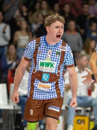Herrschings cry of joy 9 Eric BURGGRAEF BURGGRÄF Volleyball Herrsching Dueren Volleyball Bundesliga, WWK Volleys Herrsching SWD Power Volleys Düren 3 2, main round, 2024 2025 season, 12 10 2024, in Munich, Germany, Source Copyright Credit Oryk HAIST xVOLLEYBALL-HERRSCHING-DUERENx