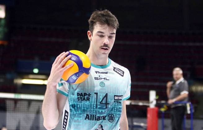 Matthew NEAVES Dueren , He Volleyballl, Bundesliga 2024 25 WWK Volleys Herrsching vs SWD powervolleys Dueren, 12 10 24, Munich, BMW Park, Copyright: WolfgangxFehrmann