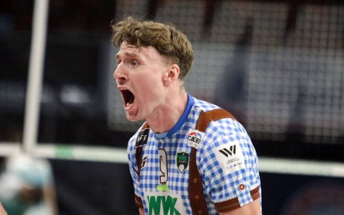 Eric BURGGRAEF Herrsching , with much joy He Volleyballl, Bundesliga 2024 25 WWK Volleys Herrsching vs SWD powervolleys Dueren, 12 10 24, Munich, BMW Park, Copyright: WolfgangxFehrmann