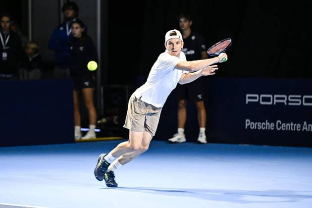 Russian Alexey Vatutin pictured in action during the qualifying phase of the European Open Tennis ATP, Tennis Herren tournament, in Antwerp, Sunday 13 October 2024. TOM GOYVAERTS TomxGoyvaerts  x102429514x