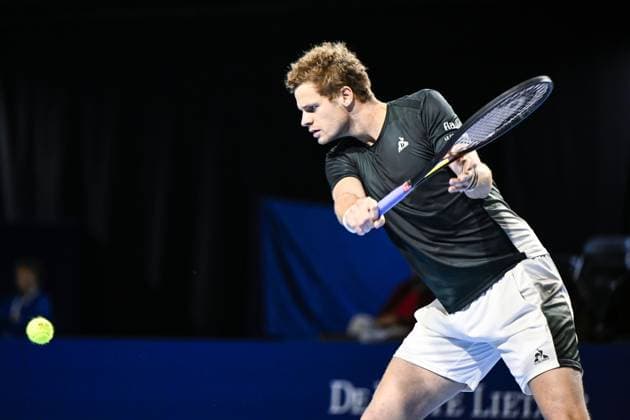 German Yannick Hanfmann pictured in action during the qualifying phase of the European Open Tennis ATP, Tennis Herren tournament, in Antwerp, Sunday 13 October 2024. TOM GOYVAERTS TomxGoyvaerts  x102429722x