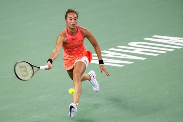 WUHAN, CHINA - OCTOBER 13: Zheng Qinwen of China competes in the Women s Singles Final match against Aryna Sabalenka on day nine of 2024 Wuhan Open at Optics Valley International Tennis Center on October 13, 2024 in Wuhan, Hubei Province of China.  Copyright: xVCGx 111523538949