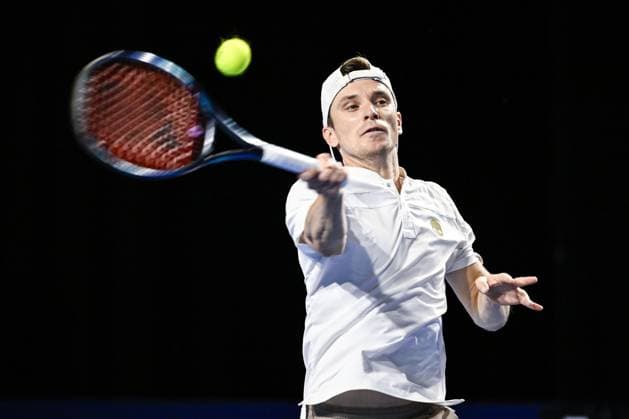 Russian Alexey Vatutin pictured in action during the qualifying phase of the European Open Tennis ATP, Tennis Herren tournament, in Antwerp, Sunday 13 October 2024. TOM GOYVAERTS TomxGoyvaerts  x102429934x