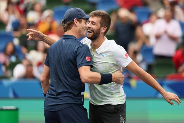 (241013) -- SHANGHAI, Oct. 13, 2024 -- Wesley Koolhof (L) of the Netherlands Nikola Mektic of Croatia celebrate after the men s doubles final match against Maximo Gonzalez Andres Molteni of Argentina at the ATP, Tennis Herren World Tour Shanghai Masters tennis tournament in Shanghai, east China, Oct. 13, 2024. ) (SP)CHINA-SHANGHAI-TENNIS-ATP TOUR-SHANGHAI MASTERS(CN) WangxXiang 