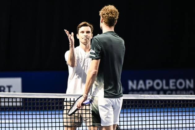 Russian Alexey Vatutin celebrates after winning the qualifying phase of the European Open Tennis ATP, Tennis Herren tournament, in Antwerp, Sunday 13 October 2024. TOM GOYVAERTS TomxGoyvaerts  x102430562x