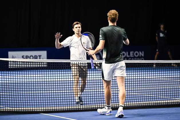 Russian Alexey Vatutin celebrates after winning the qualifying phase of the European Open Tennis ATP, Tennis Herren tournament, in Antwerp, Sunday 13 October 2024. TOM GOYVAERTS TomxGoyvaerts  x102430567x