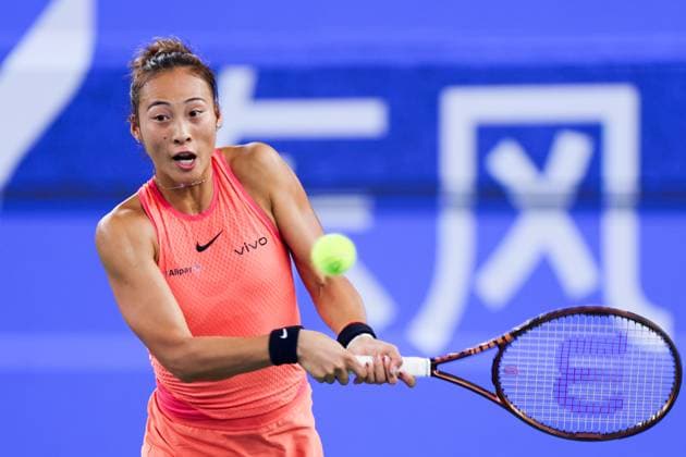 WUHAN, CHINA - OCTOBER 13: Zheng Qinwen of China competes in the Women s Singles Final match against Aryna Sabalenka on day nine of 2024 Wuhan Open at Optics Valley International Tennis Center on October 13, 2024 in Wuhan, Hubei Province of China.  Copyright: xVCGx 111523536767