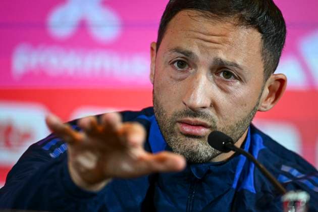 Belgium v France - UEFA Nations League Media Activities 13 10 2024 TUBIZE, BELGIUM - OCTOBER 13 : Tedesco Domenico head coach of Belgium talking to the press during a press conference, PK, Pressekonferenz at the Football Center Base Camp prior to the UEFA Nations League tournament League A Phase Group A2 match between Belgium and France on October 13, 2024 in Tubize, Belgium, 13 10 2024 Tubize Belgium  Copyright: xVincentxKalutx