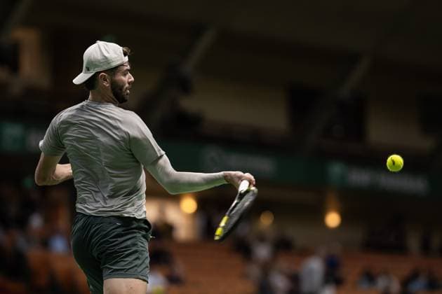 241013 Kamil Majchrzak of Poland competes in a men s singles qualifier tennis match during day 2 of the ATP 250 Nordic Open on October 13, 2024 in Stockholm Photo Maxim ThorÃ BILDBYRAN kod MT MT0678 tennis nordic open 2 bbeng atp 250  Copyright: MAXIMxTHORE BB241013MT027