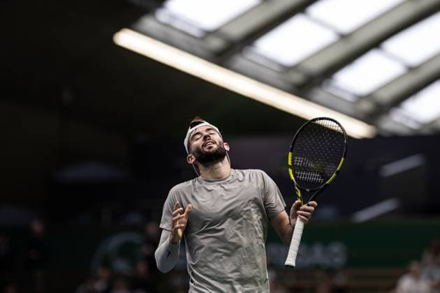 241013 Jacob Fearnley of Great Britain competes in a men s singles qualifier tennis match during day 2 of the ATP 250 Nordic Open on October 13, 2024 in Stockholm Photo Maxim ThorÃ BILDBYRAN kod MT MT0678 tennis nordic open 2 bbeng atp 250  Copyright: MAXIMxTHORE BB241013MT030