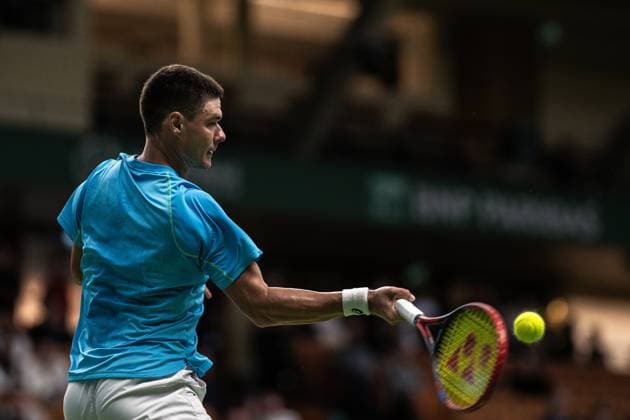 241013 Kamil Majchrzak of Poland competes in a men s singles qualifier tennis match during day 2 of the ATP 250 Nordic Open on October 13, 2024 in Stockholm Photo Maxim ThorÃ BILDBYRAN kod MT MT0678 tennis nordic open 2 bbeng atp 250  Copyright: MAXIMxTHORE BB241013MT041