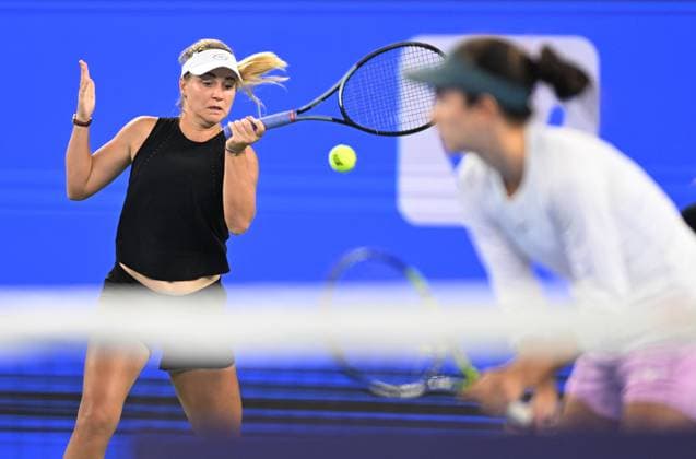 (241013) -- WUHAN, Oct. 13, 2024 -- Anna Danilina Irina Khromacheva (L) compete during the women s doubles final match between Anna Danilina of Kazakhstan Irina Khromacheva of Russia and Asia Muhammad Jessica Pegula of the United States at the 2024 Wuhan Open tennis tournament in Wuhan, central China s Hubei Province, Oct. 13, 2024. ) (SP)CHINA-WUHAN-TENNIS-WUHAN OPEN-WOMEN S DOUBLES-FINAL(CN) ChengxMin 