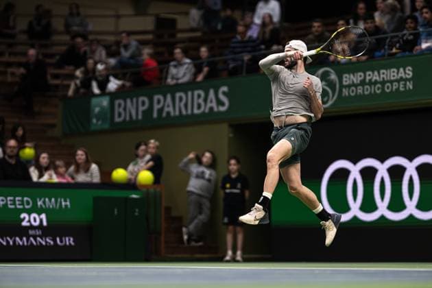241013 Jacob Fearnley of Great Britain competes in a men s singles qualifier tennis match during day 2 of the ATP 250 Nordic Open on October 13, 2024 in Stockholm Photo Maxim ThorÃ BILDBYRAN kod MT MT0678 tennis nordic open 2 bbeng atp 250  Copyright: MAXIMxTHORE BB241013MT048