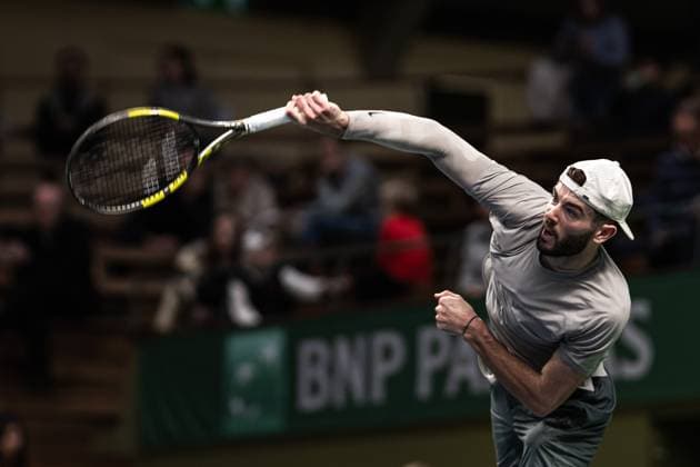 241013 Jacob Fearnley of Great Britain competes in a men s singles qualifier tennis match during day 2 of the ATP 250 Nordic Open on October 13, 2024 in Stockholm Photo Maxim ThorÃ BILDBYRAN kod MT MT0678 tennis nordic open 2 bbeng atp 250  Copyright: MAXIMxTHORE BB241013MT049