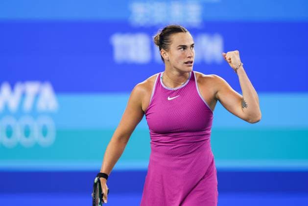 WUHAN, CHINA - OCTOBER 13: Aryna Sabalenka reacts in the Women s Singles Final match against Zheng Qinwen of China on day nine of 2024 Wuhan Open at Optics Valley International Tennis Center on October 13, 2024 in Wuhan, Hubei Province of China.  Copyright: xVCGx 111523550095