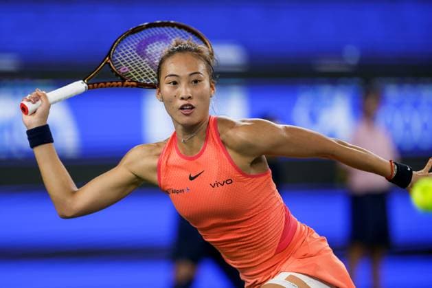 WUHAN, CHINA - OCTOBER 13: Zheng Qinwen of China competes in the Women s Singles Final match against Aryna Sabalenka on day nine of 2024 Wuhan Open at Optics Valley International Tennis Center on October 13, 2024 in Wuhan, Hubei Province of China.  Copyright: xVCGx 111523545153