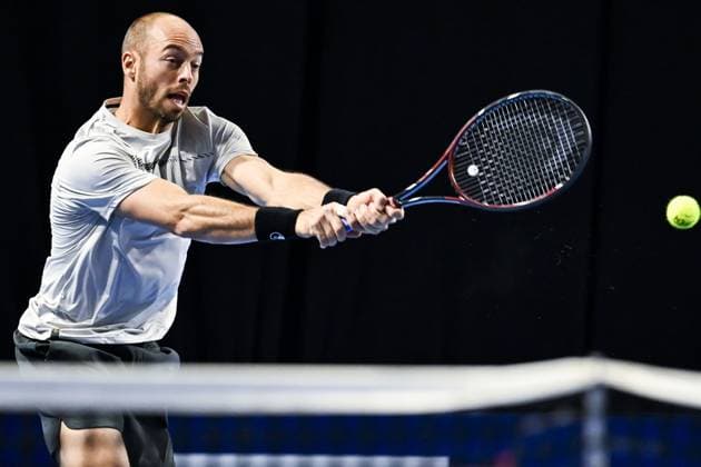 German Tim Puetz pictured in action during the qualifying phase of the European Open Tennis ATP, Tennis Herren tournament, in Antwerp, Sunday 13 October 2024. TOM GOYVAERTS TomxGoyvaerts  x102434793x