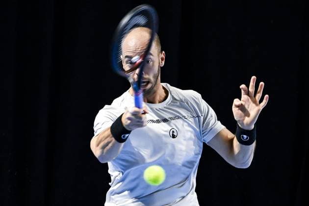 German Tim Puetz pictured in action during the qualifying phase of the European Open Tennis ATP, Tennis Herren tournament, in Antwerp, Sunday 13 October 2024. TOM GOYVAERTS TomxGoyvaerts  x102434798x