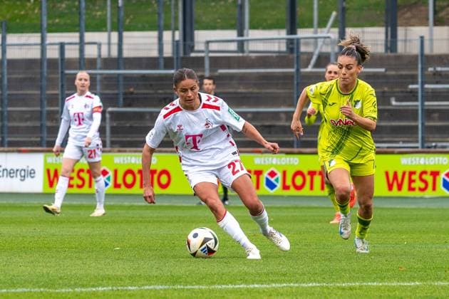 13 10 2024, Soccer Google Pixel Womens Bundesliga, Season 2024 2025, 06 Matchday, 1 FC Köln TSG Hoffenheim at Franz Kremer Stadium in Cologne duel between Laura Feiersinger 1 Fc Koeln, 27 and Ereleta Memeti TSG Hoffenheim, 07 Important note In accordance with the regulations of the DFL German Football League and the DFB German Football Association, it is prohibited to utilize or have utilized photographs taken in the stadium and or of the match in the form of sequential images and or video-like photo series Foto Kirchner Media TH Copyright: xKirchner-Media THx