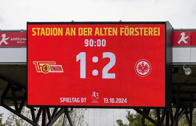 Soccer, Women, Season 2024 2025, 2 Women Bundesliga 7 Matchday , 1 FC Union Berlin FC Eintracht Frankfurt II, Scoreboard with 1 2 Final Score, 13 10 2024, Copyright: xMatthiasxKochx