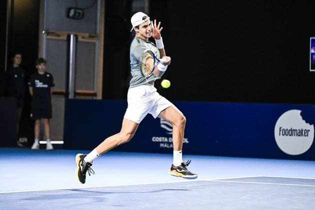 Spanish Alex Marti Pujolras pictured in action during the qualifying phase of the European Open Tennis ATP, Tennis Herren tournament, in Antwerp, Sunday 13 October 2024. TOM GOYVAERTS TomxGoyvaerts  x102436976x