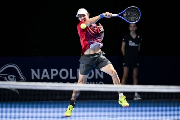 Romanian Filip Cristian Jianu pictured in action during the qualifying phase of the European Open Tennis ATP, Tennis Herren tournament, in Antwerp, Sunday 13 October 2024. TOM GOYVAERTS TomxGoyvaerts  x102437252x