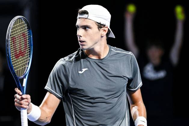 Spanish Alex Marti Pujolras reacts during the qualifying phase of the European Open Tennis ATP, Tennis Herren tournament, in Antwerp, Sunday 13 October 2024. TOM GOYVAERTS TomxGoyvaerts  x102439301x