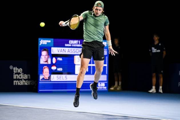 Dutch Jelle Sels pictured in action during the qualifying phase of the European Open Tennis ATP, Tennis Herren tournament, in Antwerp, Sunday 13 October 2024. TOM GOYVAERTS TomxGoyvaerts  x102440768x