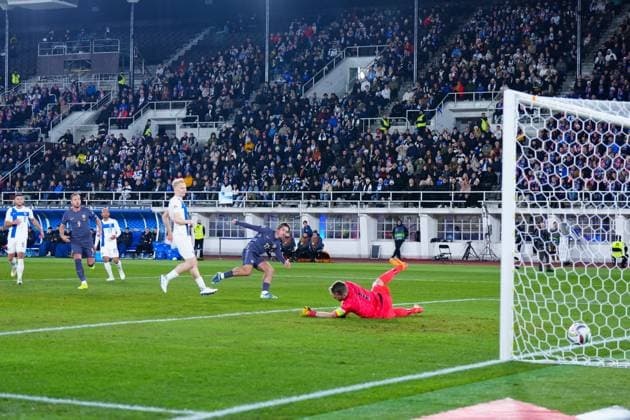 Jack Grealish of England scores the sides first goal to make it 0-1 Finland v England, UEFA Nations League, League B, Group 2, Football, Helsinki Olympic Stadium, Helsinki, Finland, 13 Oct 2024 EDITORIAL USE ONLY No use with unauthorised audio, video, data, fixture lists, club league logos or live services. Online in-match use limited to 120 images, no video emulation. No use in betting, games or single club league player publications. Copyright: xJavierxGarcia Shutterstockx 14776794cs