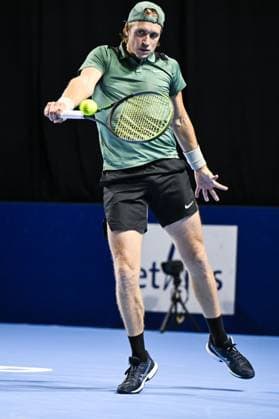 Dutch Jelle Sels pictured in action during the qualifying phase of the European Open Tennis ATP, Tennis Herren tournament, in Antwerp, Sunday 13 October 2024. TOM GOYVAERTS TomxGoyvaerts  x102441175x
