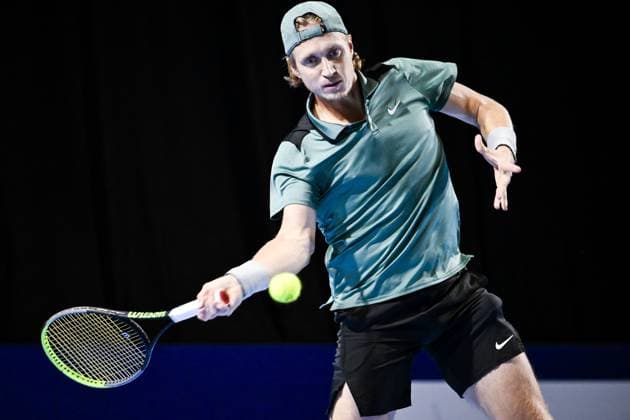 Dutch Jelle Sels pictured in action during the qualifying phase of the European Open Tennis ATP, Tennis Herren tournament, in Antwerp, Sunday 13 October 2024. TOM GOYVAERTS TomxGoyvaerts  x102441177x