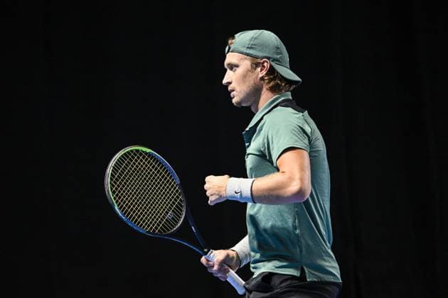 Dutch Jelle Sels reacts during the qualifying phase of the European Open Tennis ATP, Tennis Herren tournament, in Antwerp, Sunday 13 October 2024. TOM GOYVAERTS TomxGoyvaerts  x102441179x