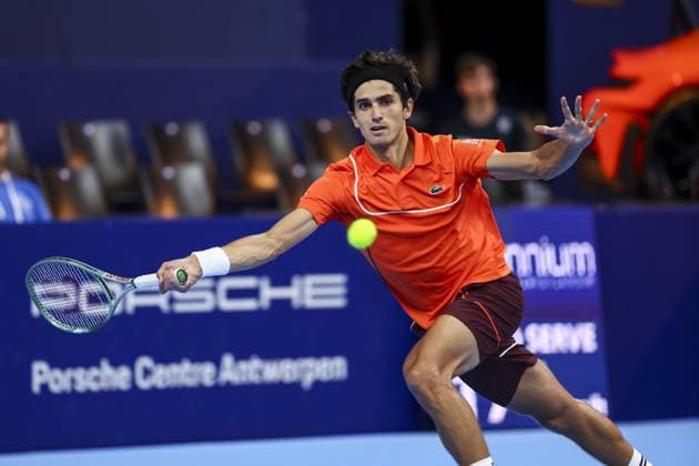 French Pierre-Hugues Herbert pictured in action during the qualifying phase of the European Open Tennis ATP, Tennis Herren tournament, in Antwerp, Sunday 13 October 2024. DAVIDxPINTENS  x102441216x