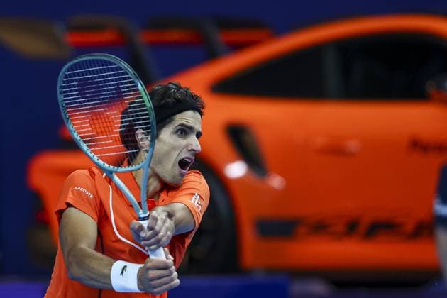 French Pierre-Hugues Herbert pictured in action during the qualifying phase of the European Open Tennis ATP, Tennis Herren tournament, in Antwerp, Sunday 13 October 2024. DAVIDxPINTENS  x102441224x